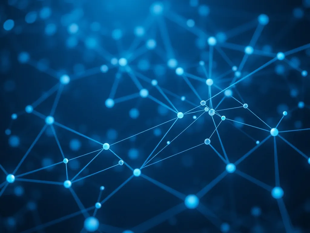 Abstract digital visualization of financial data flow, nodes