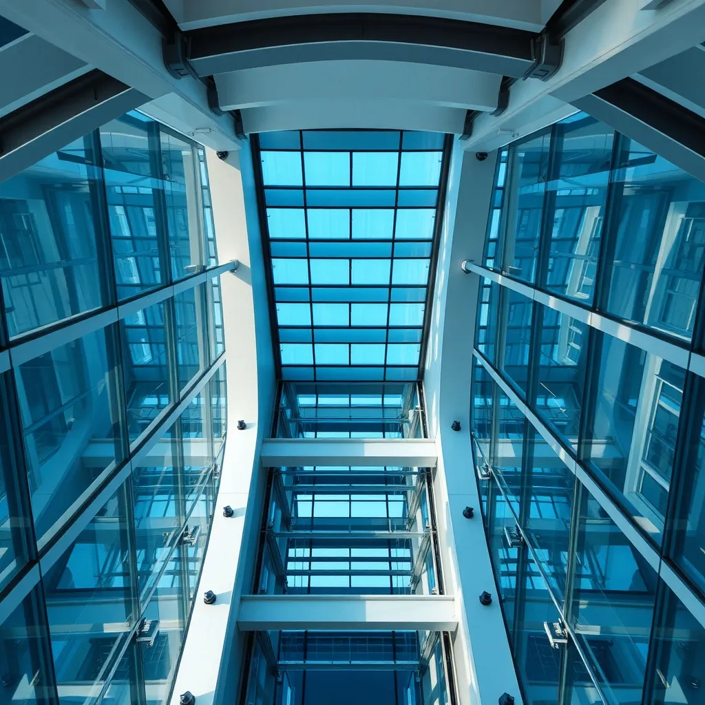 A high-angle professional photograph of a modern architectur