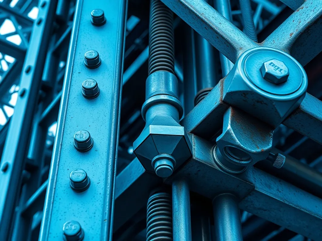 Close up of industrial steel structures, cold blue tones, sh