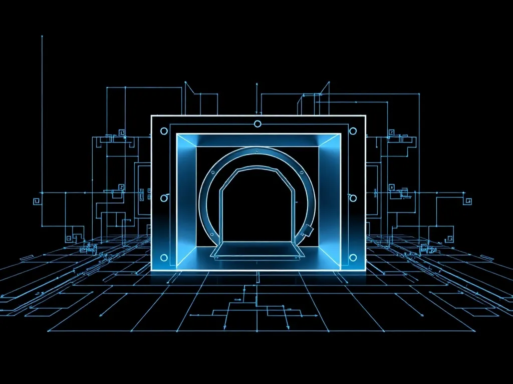 A minimalist technical architectural blueprint of a vault or